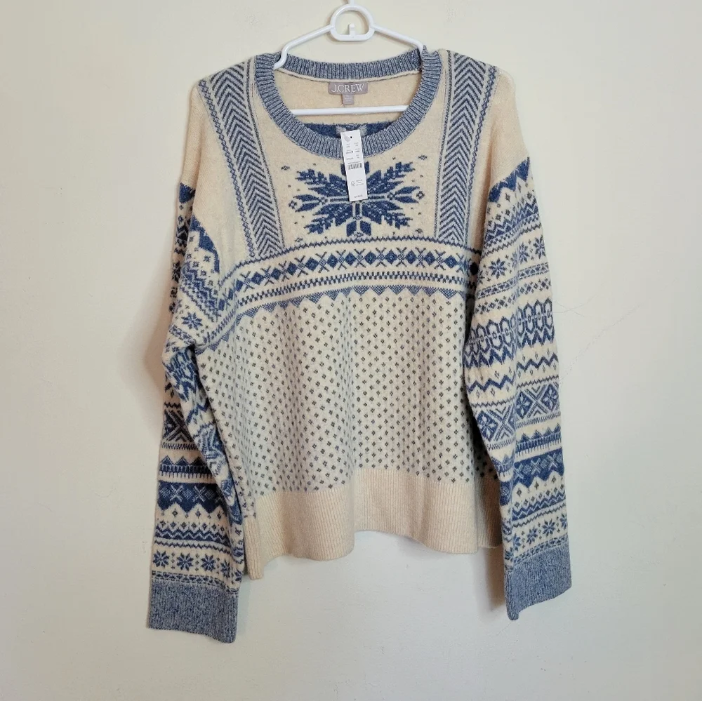 J Crew Fair Isle snowflake crewneck in Supersoft yarn BM232 Large XL - Picture 4 of 11